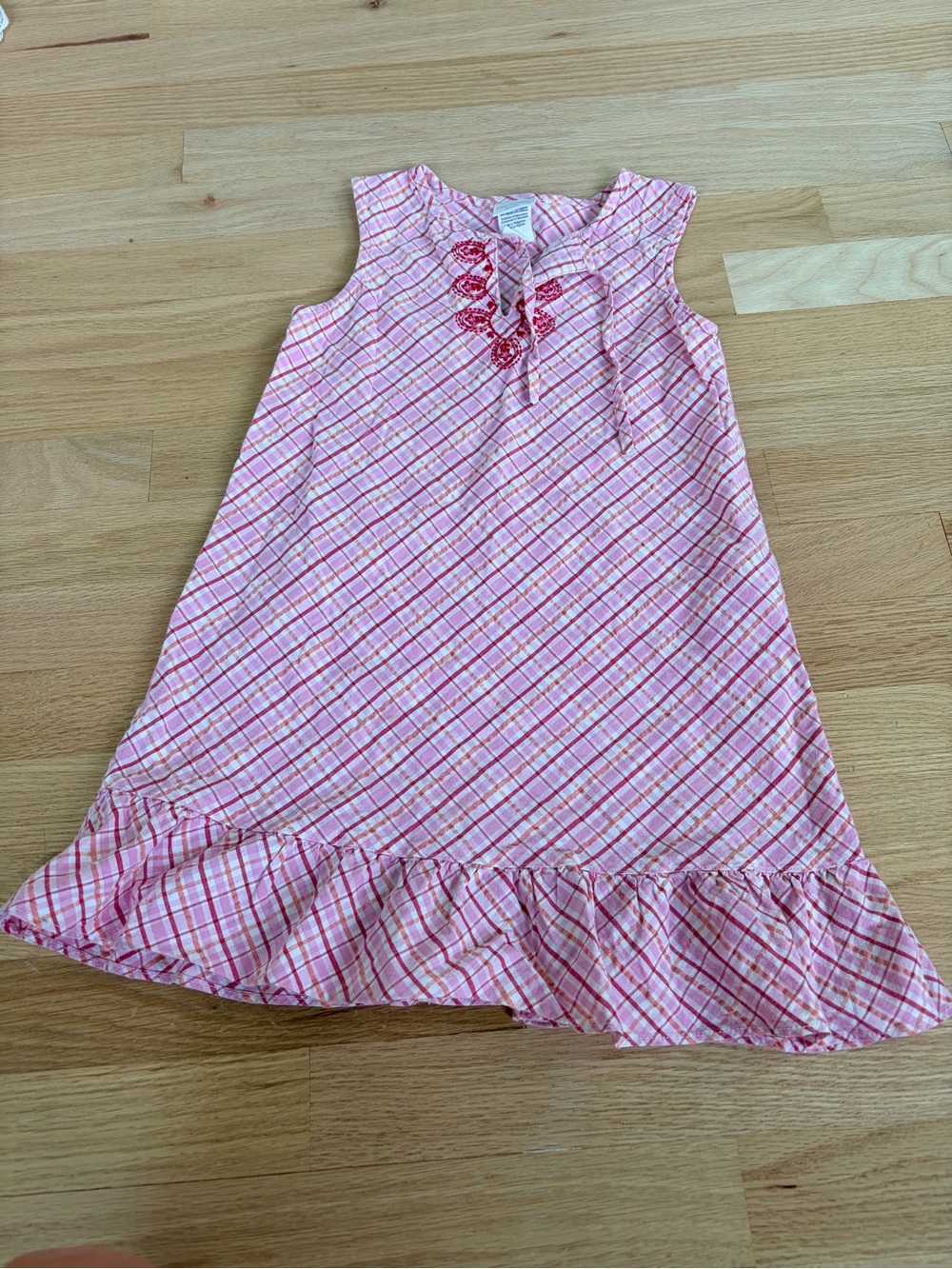 Vintage Y2K Carter’s Girls Pink Plaid Ruffle Dress Embroidered Size 5